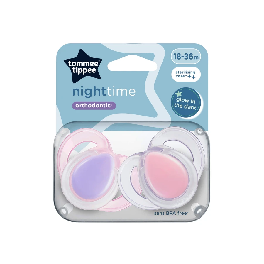 Night Time orthodontic pacifiers, 18-36 months, 2 pieces, Pink, Tommee Tippee