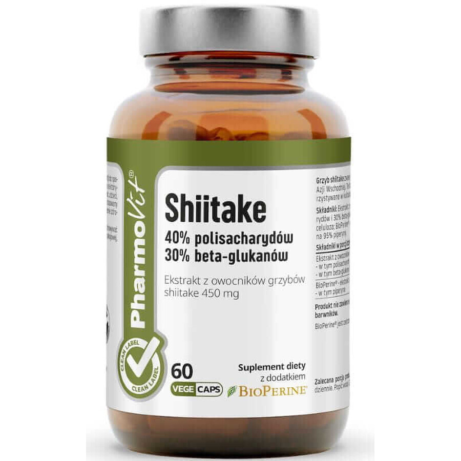 Shiitake 40% polizaharide 30% beta glucani 60 capsule Pharmovit Clean Label