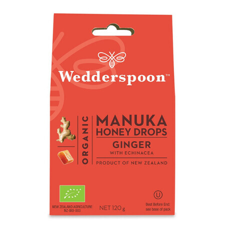 Bomboane Ecologice cu Miere de Manuka, Ghimbir si Echinacea, 120g dropsuri, BioGro