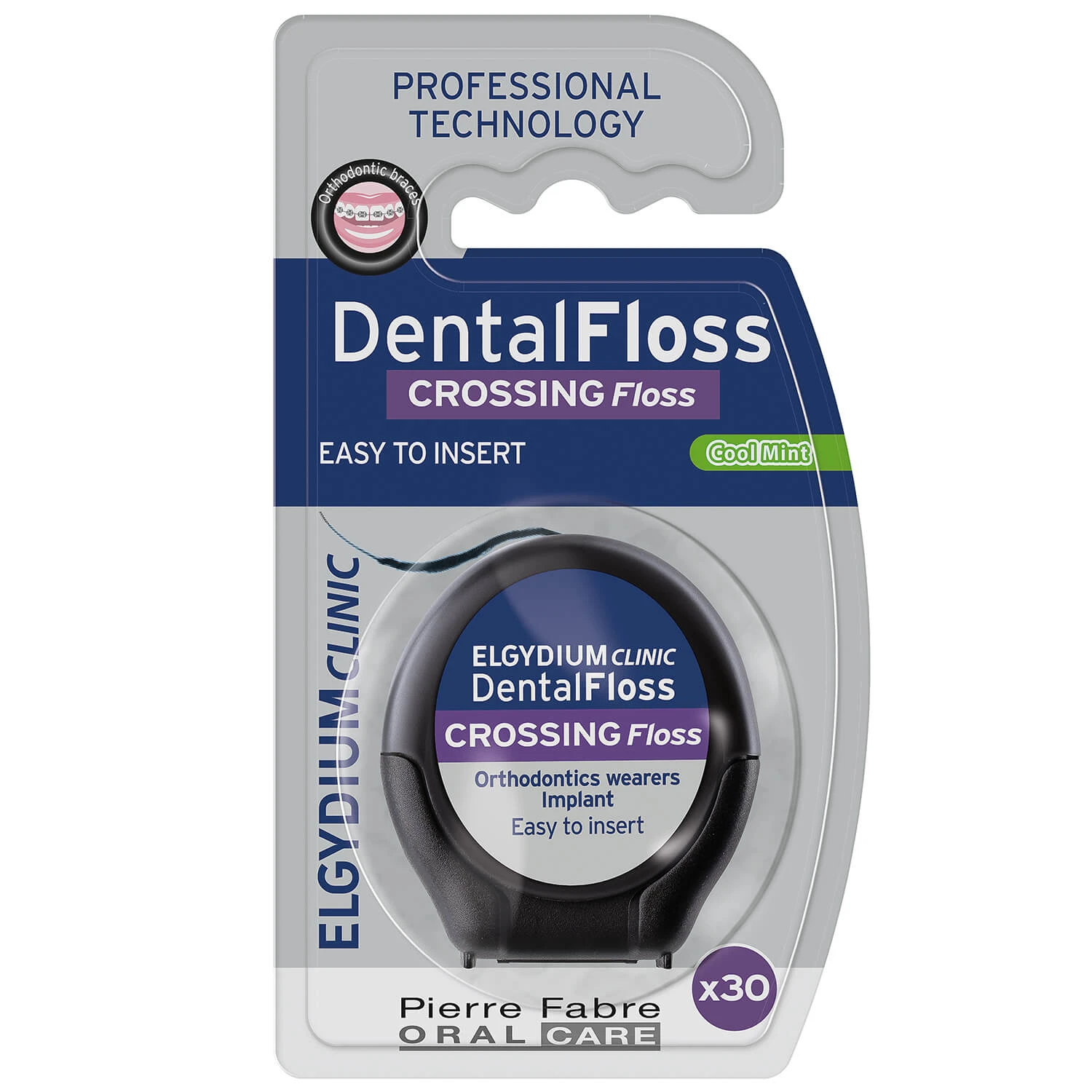 Elgydium Clinic DentalFloss Crossing, Zahnseide für Zahnspangen und Implantate