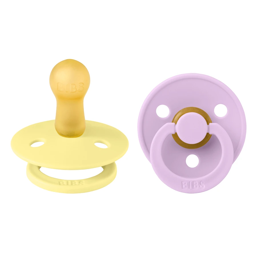 Slabbetjes Kleur, fopspeen, rubber, rond, maat 2, Sunshine & Violet Sky, vanaf 6 maanden, 2 stuks