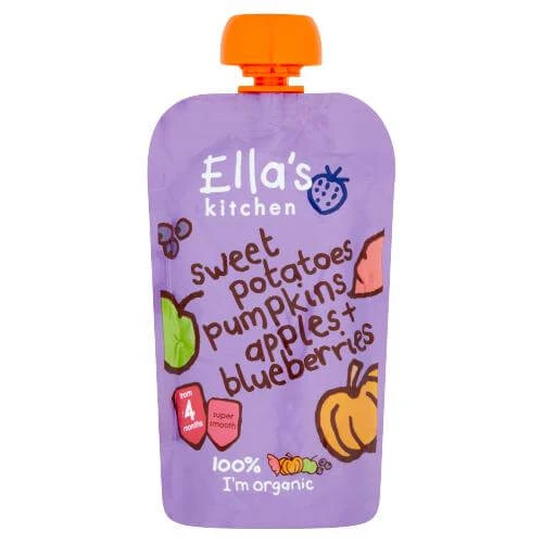 Bio-Kartoffelpüree mit Süßkartoffeln, Kürbis, Äpfeln und Heidelbeeren, + 4 Monate, 120 g, Ella's Kitchen