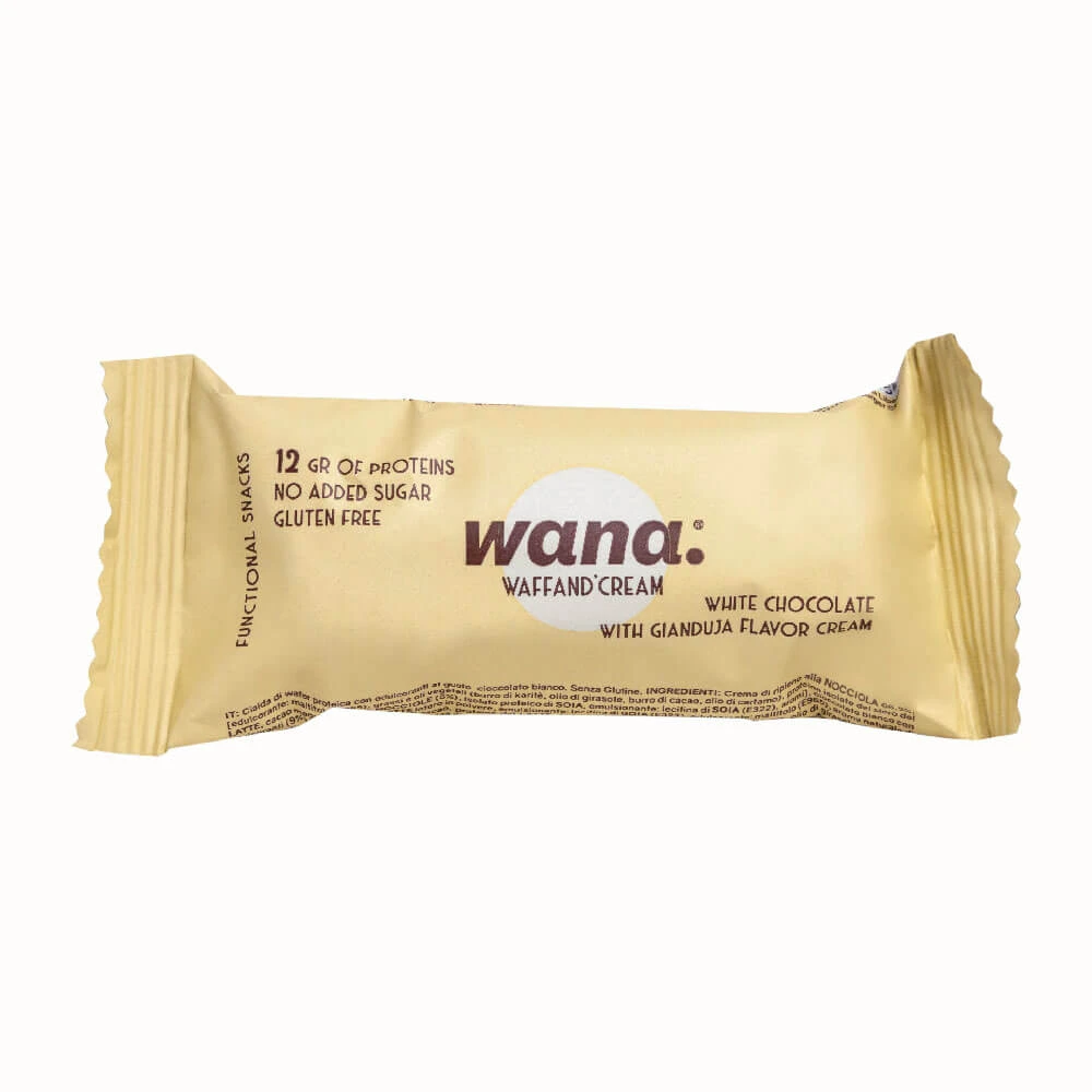 Eiweißwaffel mit weißer Schokolade und Gianduia-Creme, 43 g, Wana