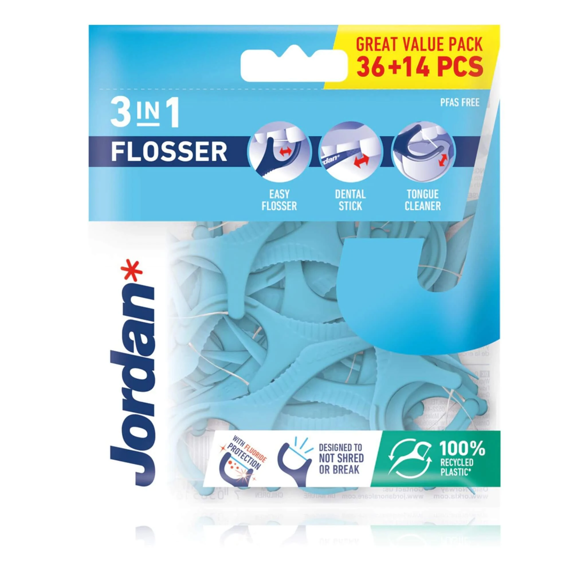 Zahnseide für Erwachsene 3 in 1 Flossers+, 50 Stück, Jordan