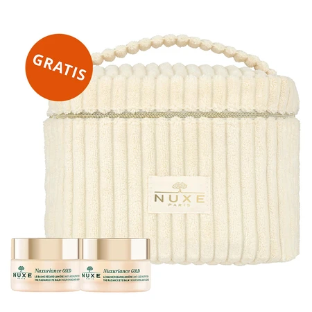 Set Nuxe Nuxuriance Gold, balsamo illuminante per gli occhi, pelle secca, 2 x 15 ml + sacchetto cosmetico in omaggio