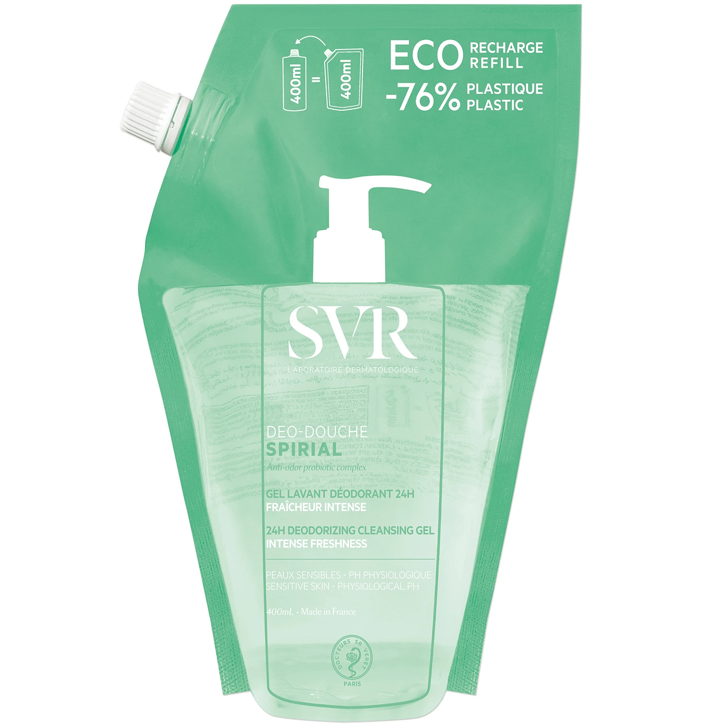 SVR Spirial Deo-Douche, desodorierendes Körperwaschgel, Ersatz, 400 ml