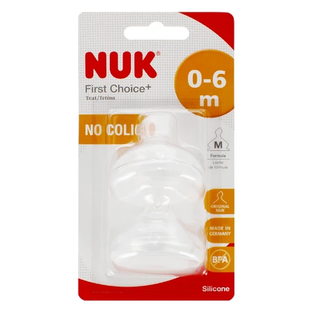 NUK First Choice+, tetină pentru biberon, silicon, mărimea M, 0-6 luni, 2 bucăți