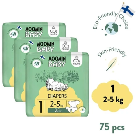 Moomin Baby, scutece, mărimea 1, 2-5 kg, 75 buc
