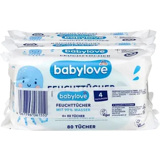 babylove Șervețele umede pentru bebeluși, cu 99% apă, 4x80, 320 buc