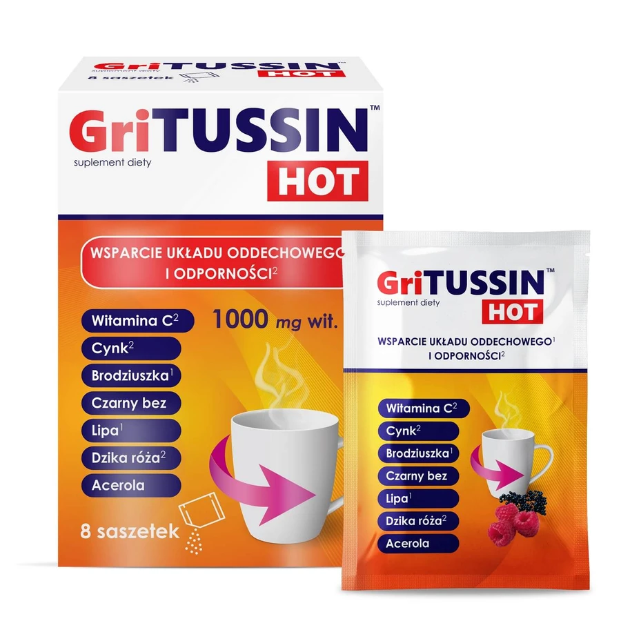Home Trusă de prim ajutor GriTussin Hot, 8 pliculețe