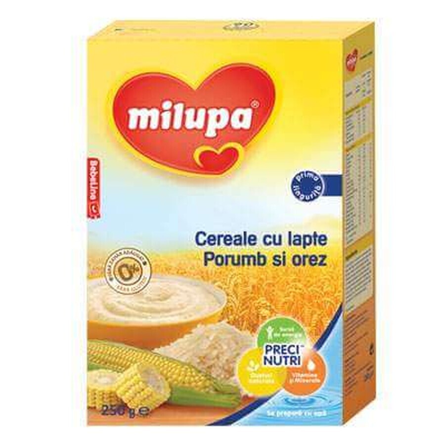 Cereale cu lapte, porumb și orez, grupa 4 luni, 250 g, Milupa