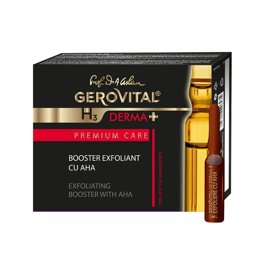 Gerovital H3 Derma+ Premium Care AHA Exfoliating Booster, 4 Fläschchen, Farmec