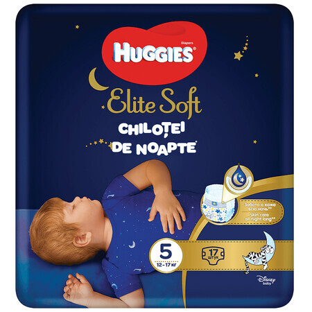 Chilotei de noapte Elite Soft Nr. 5, 12-17 kg, 17 bucati, Huggies