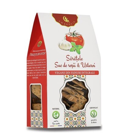 Crackers vegani cu rosii si usturoi, 125 gr, Hiper Ambrozia