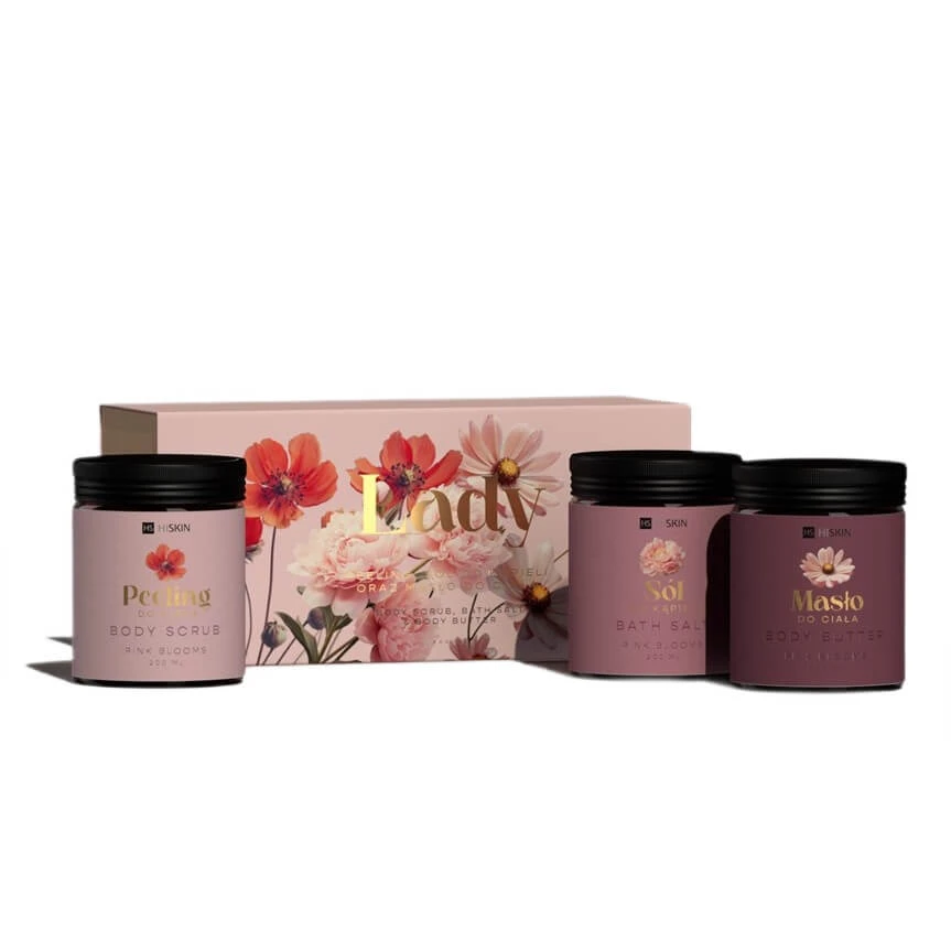 HiSkin Lady Flowers Badesalz-Set, 200 ml + Körperpeeling, 200 ml + Körperbutter, 200 ml