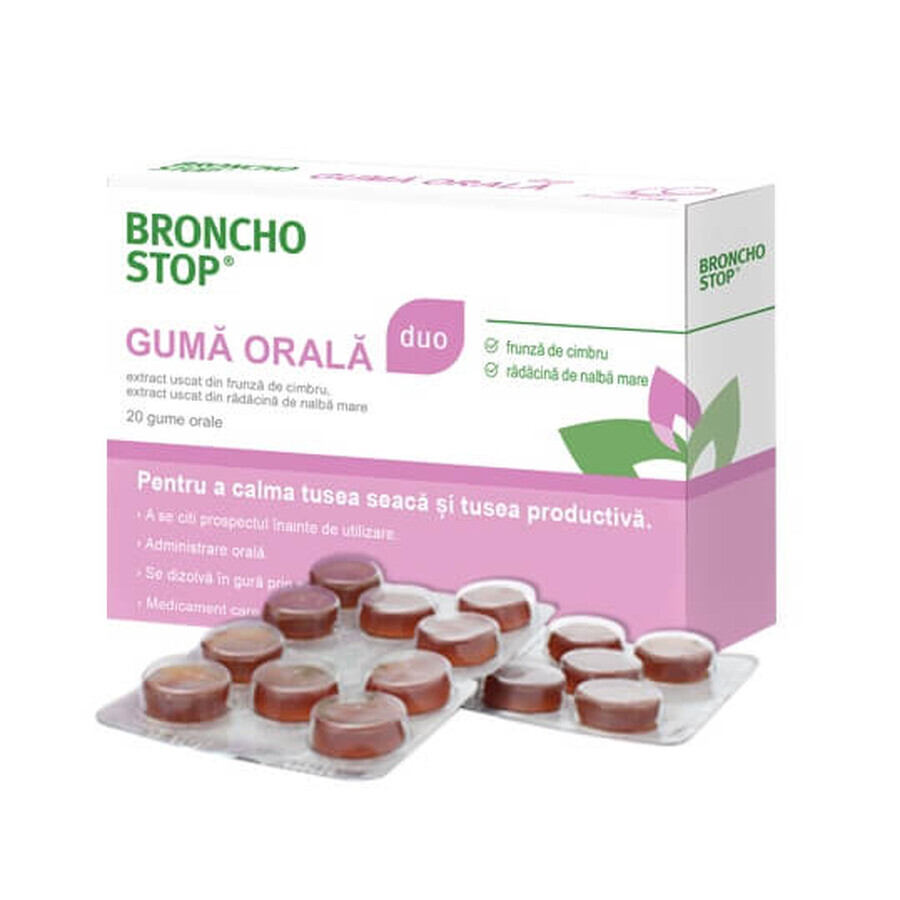 Bronchostop Duo Kaugummi zum Einnehmen, 20 Stück, Kwizda Pharma