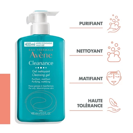 Gel de curățare pentru ten gras cu tendințǎ acneică Avène Cleanance, 400 ml, Pierre Fabre