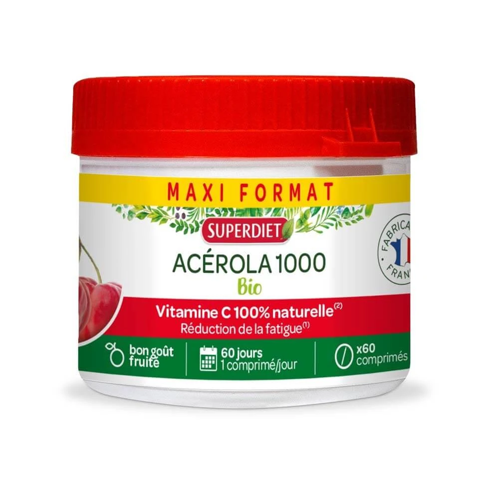 Superdiet Acerola 1000 Bio Natural Vitamin C 60 Kautabletten