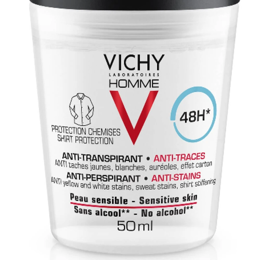 Deodorant pentru bărbați Vichy Antiperspirant și Anti-Trace 48h Roll-on 2x50ml