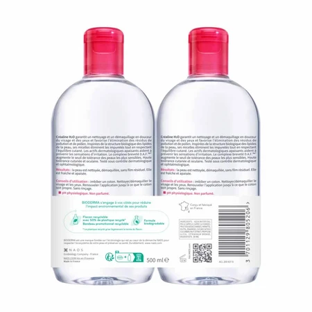 Kit de agua micelar Bioderma Sensibio H2O, 2x500 ml