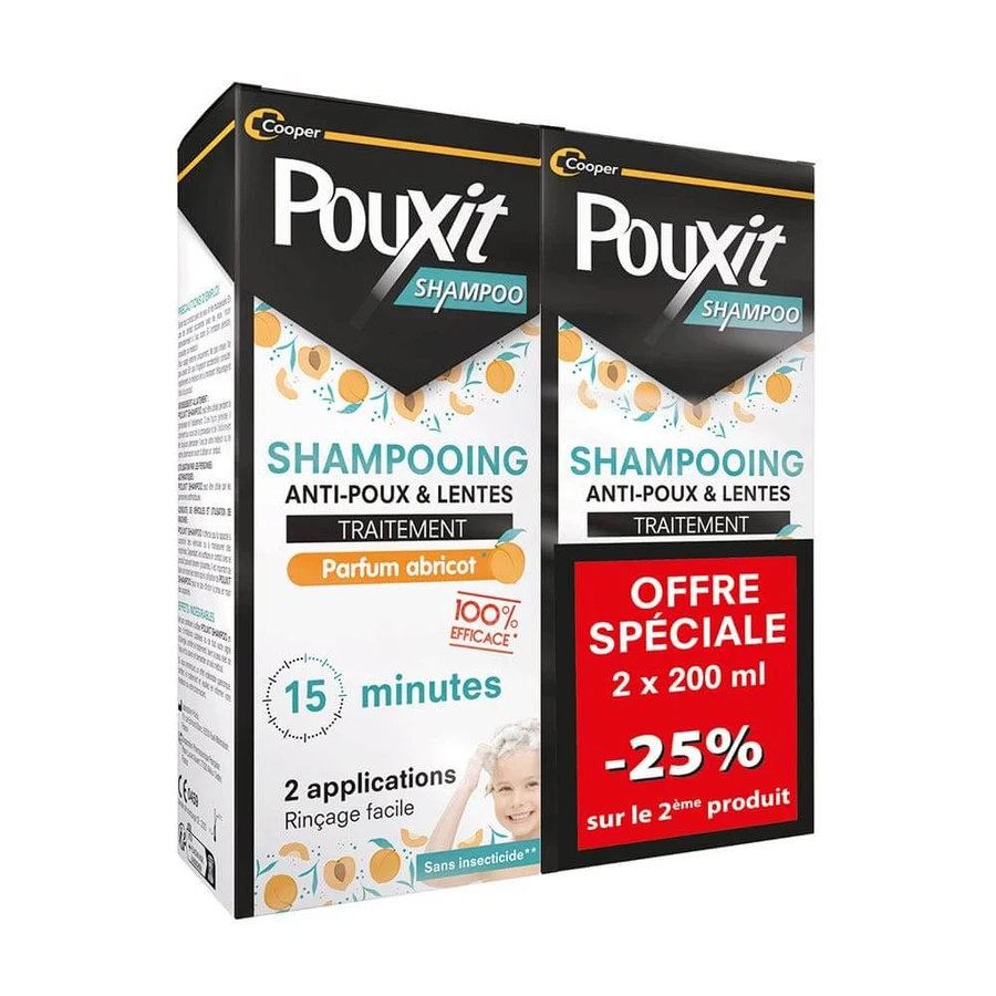 Pouxit Shampoo per il trattamento degli Anti-pidocchi e delle Unghie Profumo di albicocca 2x200ml