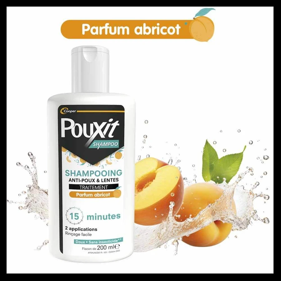 Pouxit Shampoo per il trattamento degli Anti-pidocchi e delle Unghie Profumo di albicocca 2x200ml