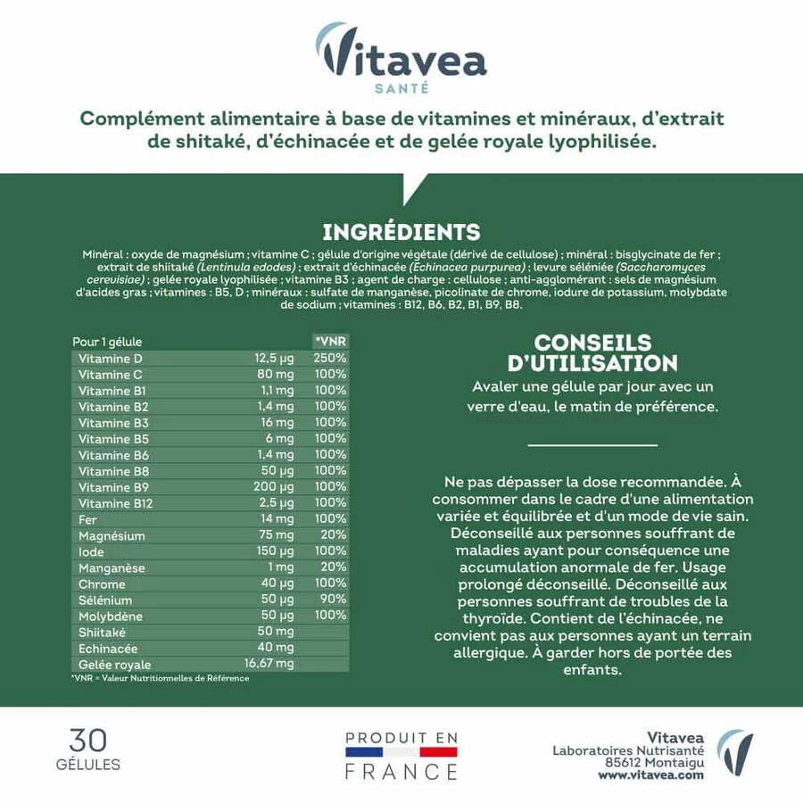 Vitavea Santé Multivitamines Défenses naturelles 30 Gélules
