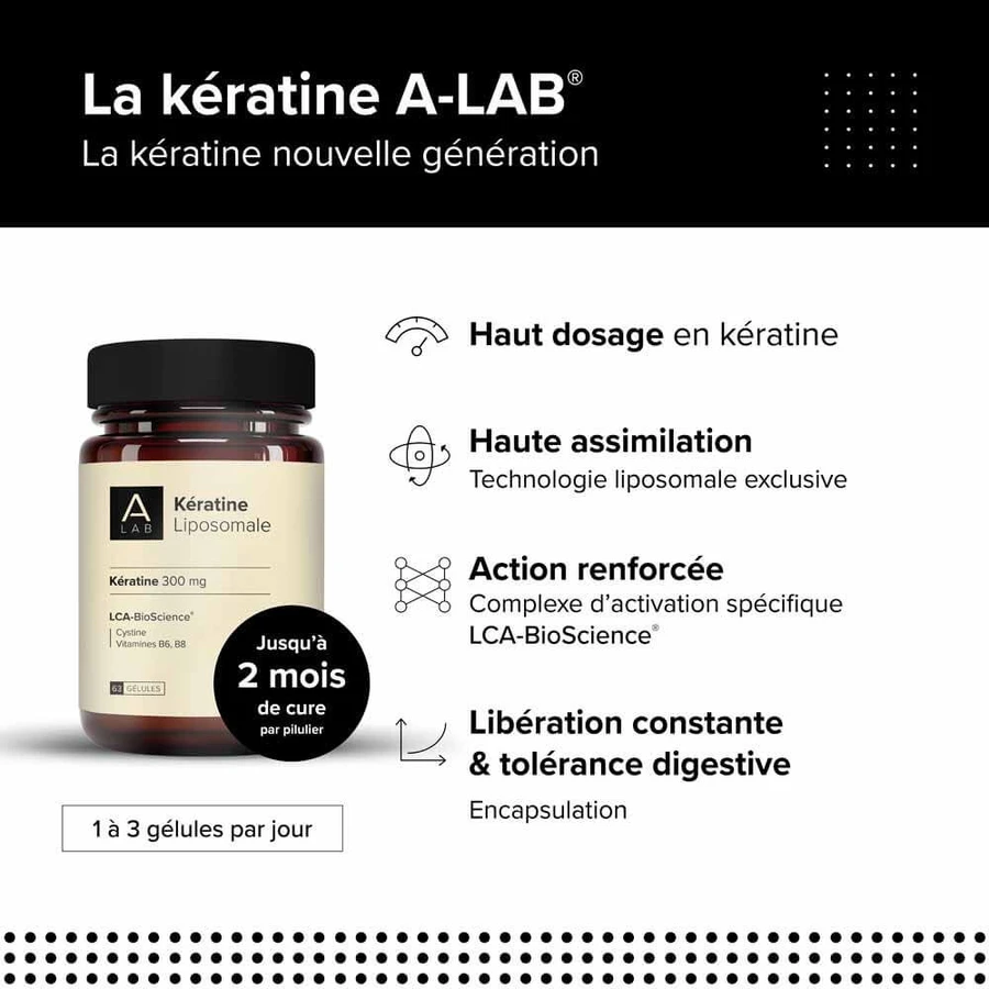 A-LAB Keratin Liposomal 300 mg Haar Schönheit Gestärkte Nägel 63 Kapseln