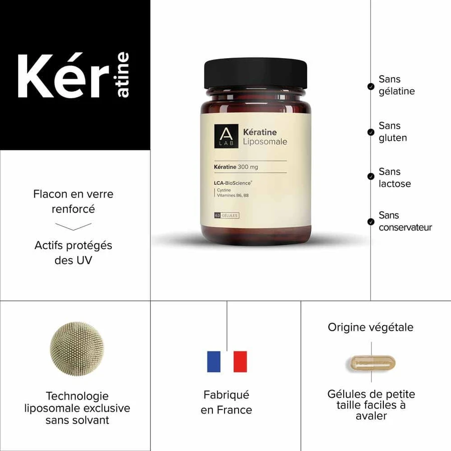 A-LAB Keratin Liposomal 300 mg Haar Schönheit Gestärkte Nägel 63 Kapseln