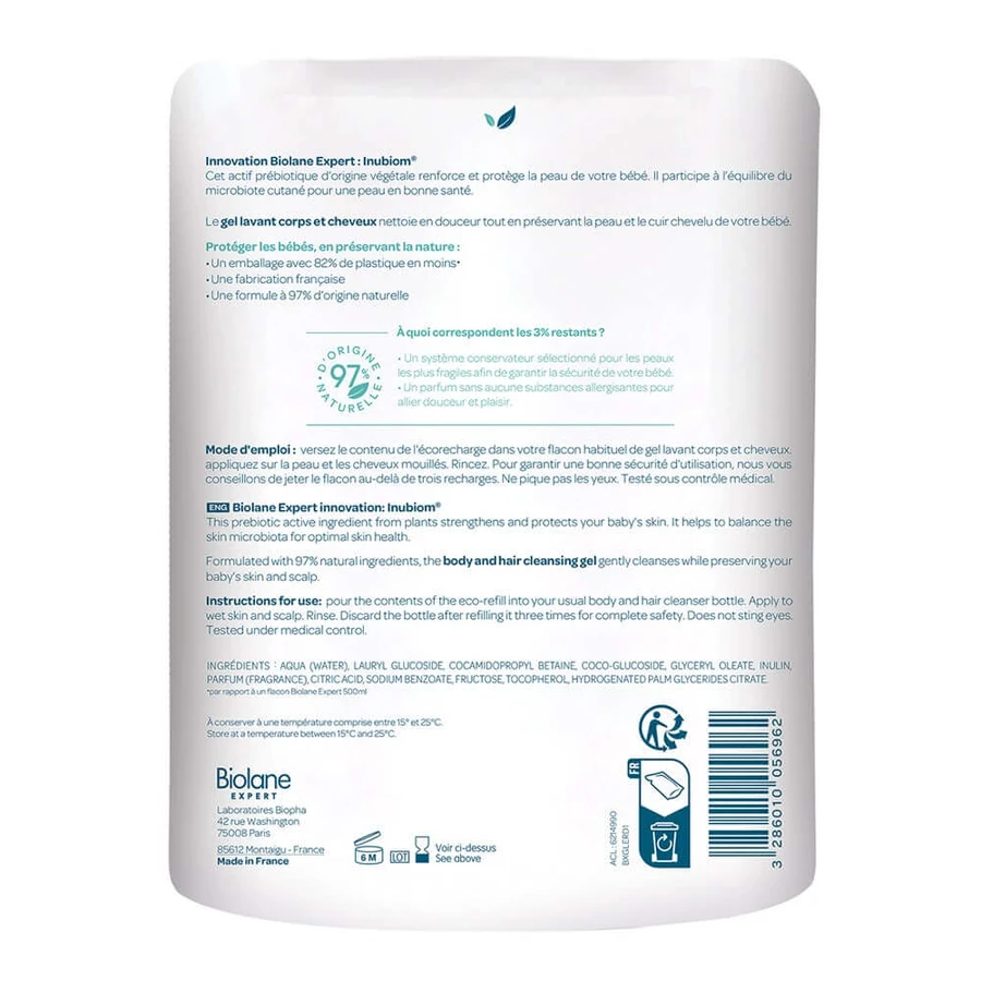 Biolane Expert Refill Eco Baby Wash Körper- und Haargel 500ml