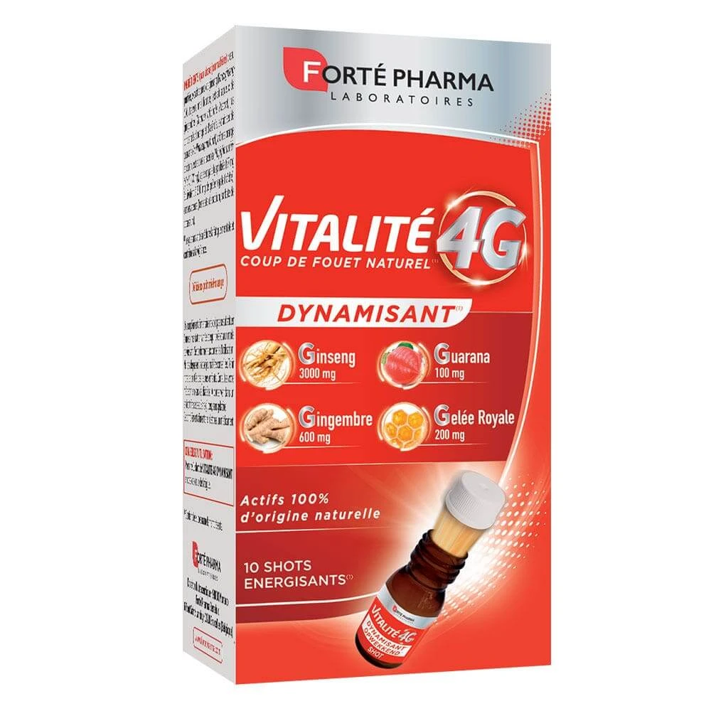 Forté Pharma Vitalité 4G Energieschuss mit Ginseng, Ingwer, Gelée Royale und Guarana 10 Trinkfalken