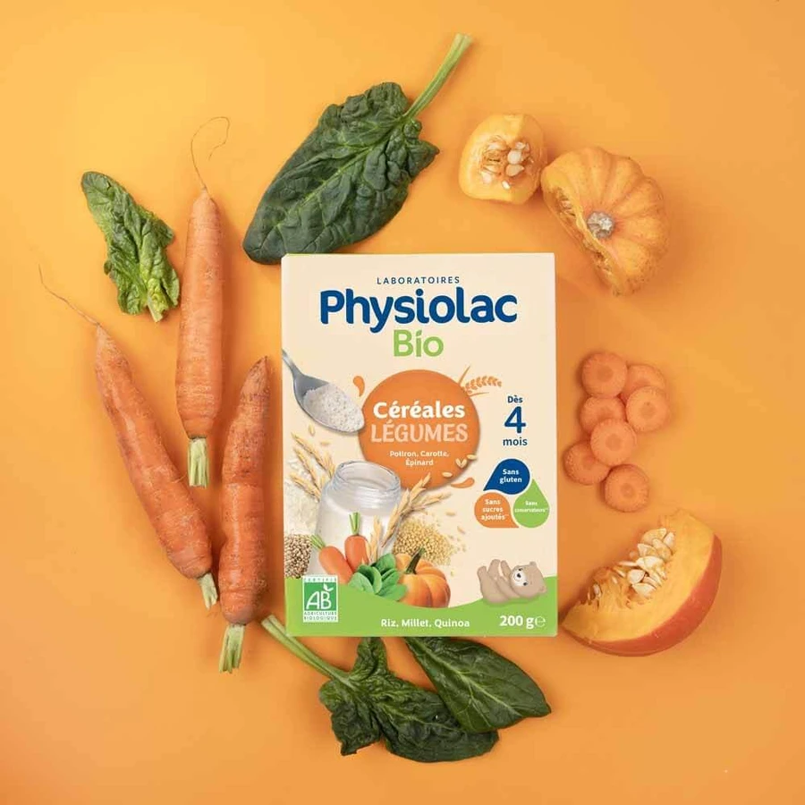 Physiolac Bio-Getreide Gemüse Kürbisse Karotten Spinat Ab 4 Monaten 200g