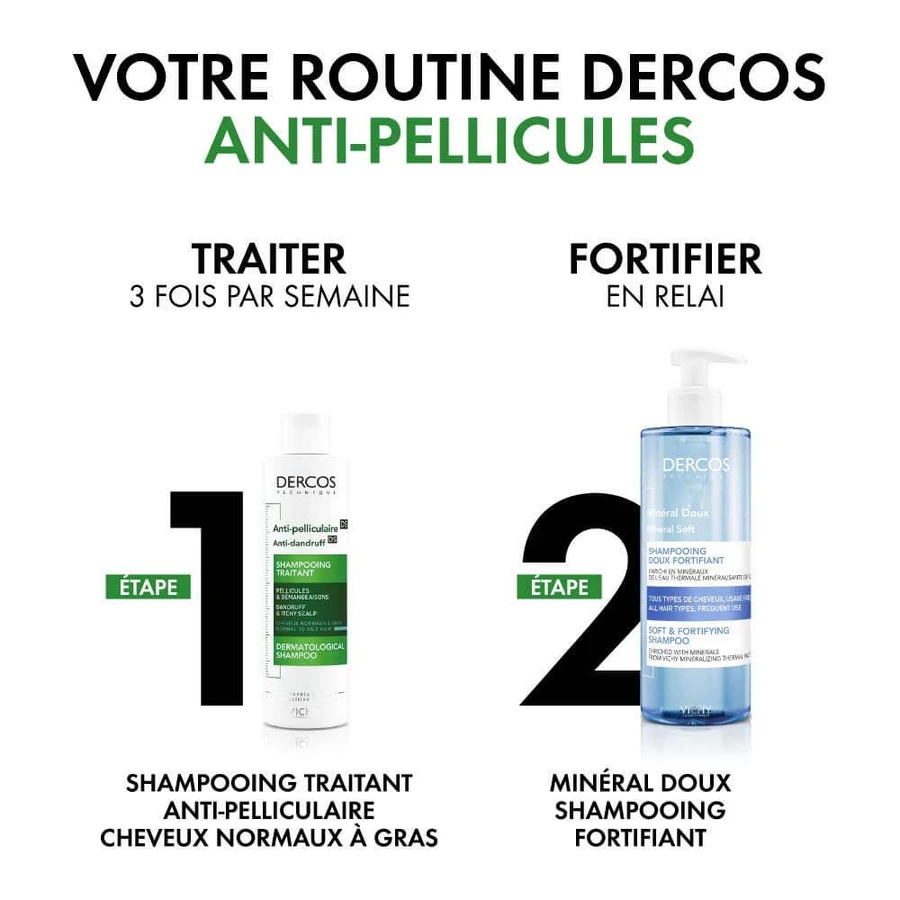 Vichy Dercos Shampoo zur Behandlung von Schuppen und Juckreiz Normales bis fettiges Haar 390ml
