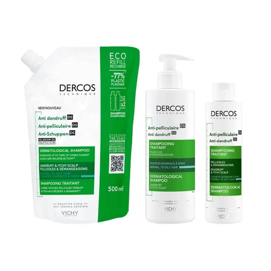Vichy Dercos Shampoo zur Behandlung von Schuppen und Juckreiz Normales bis fettiges Haar 390ml