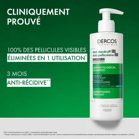 Vichy Dercos Shampoo zur Behandlung von Schuppen und Juckreiz Normales bis fettiges Haar 390ml