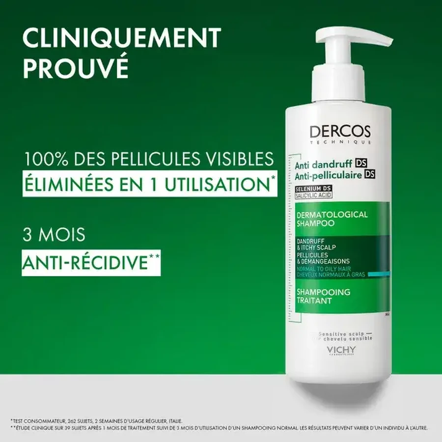 Vichy Dercos Shampoo zur Behandlung von Schuppen und Juckreiz Normales bis fettiges Haar 390ml
