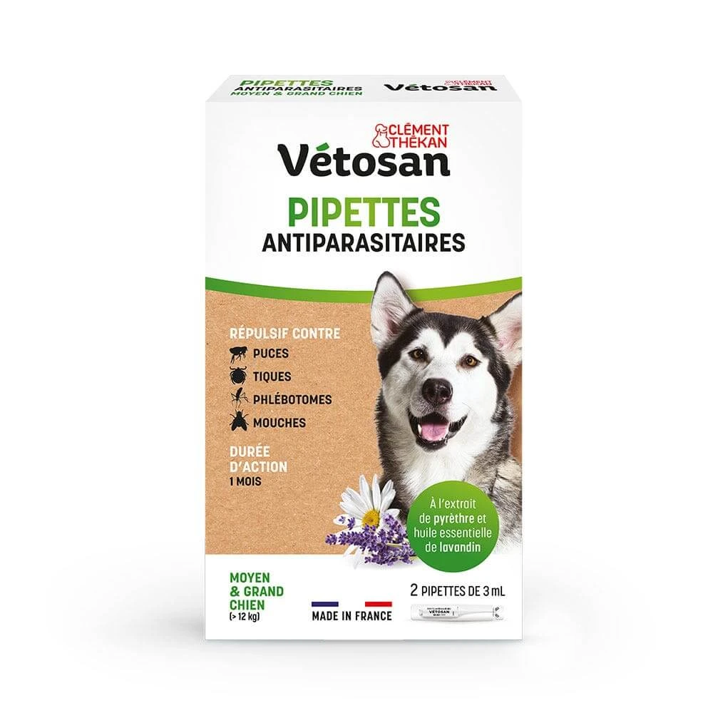 Clement-Thekan Vétosan Floh- und Zeckenschutzmittel für mittlere und große Hunde 2 Pipetten 3ml