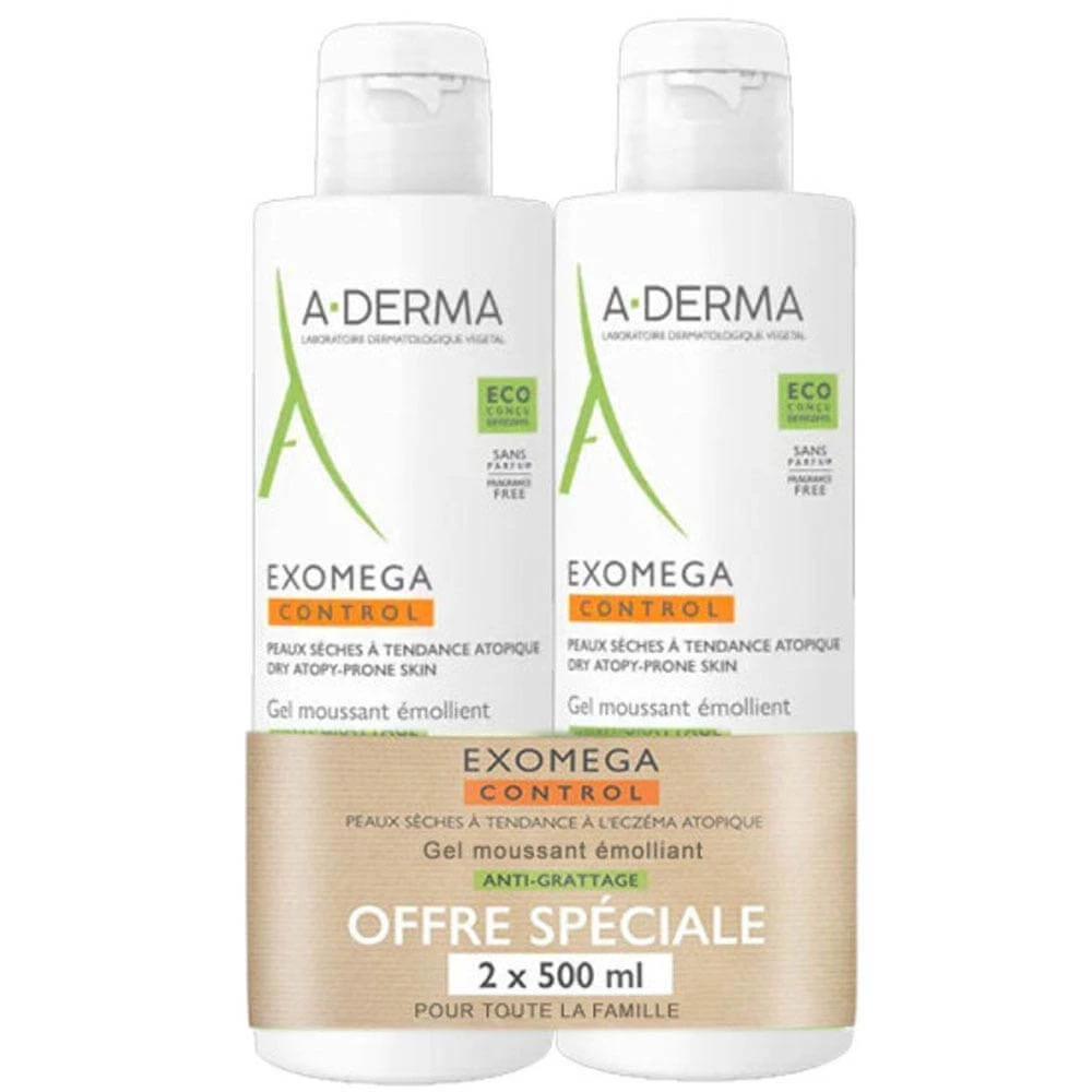A-Derma Exomega Control Emollient-Reinigungsgel Peaux A Tendance Atopique 2x500ml