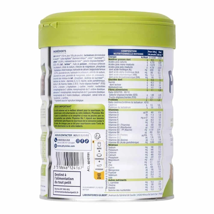 Physiolac Bio-Milchpulver 1 Für Säuglinge von 0 bis 6 Monaten