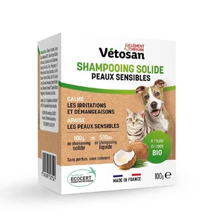 Clement-Thekan Vétosan Sensitive Skin Solid Shampoo With Organic Coconut Oil for Dog and Cat 100g