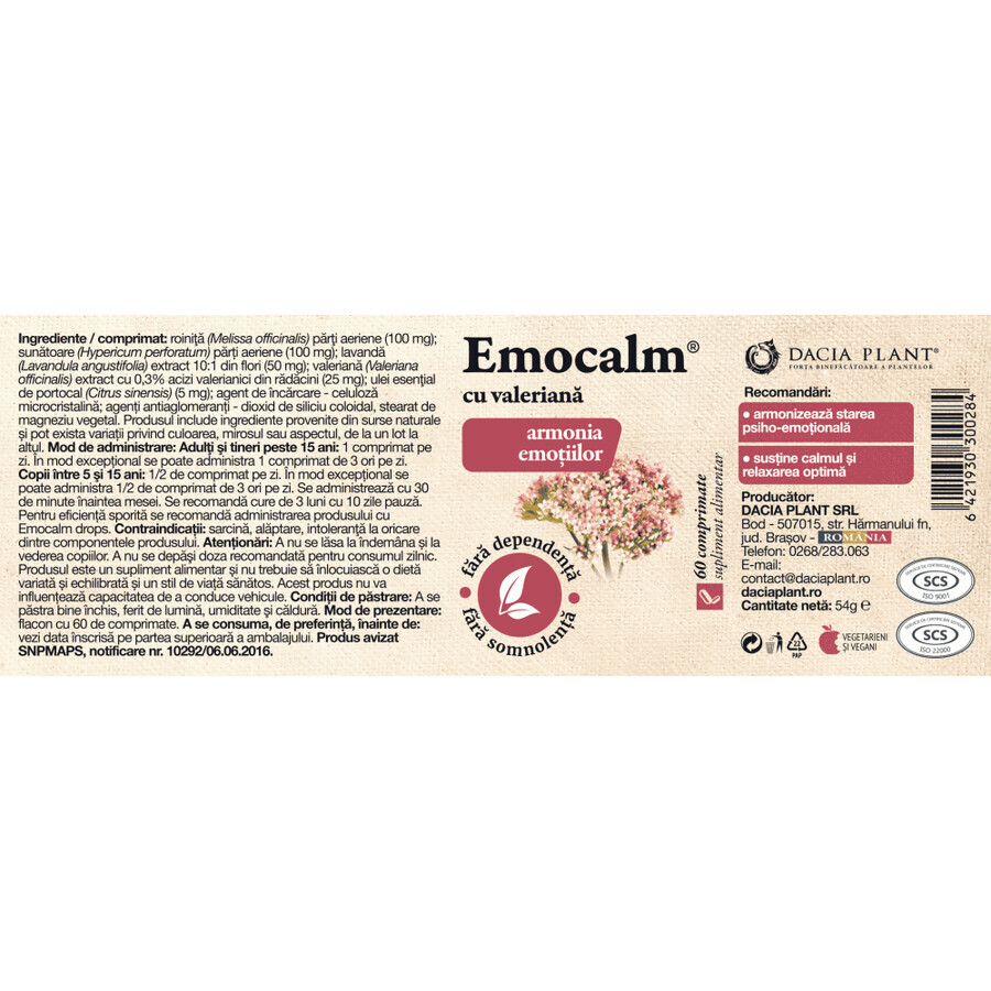 Emocalm mit Baldrian, 120 Tabletten, Dacia Plant