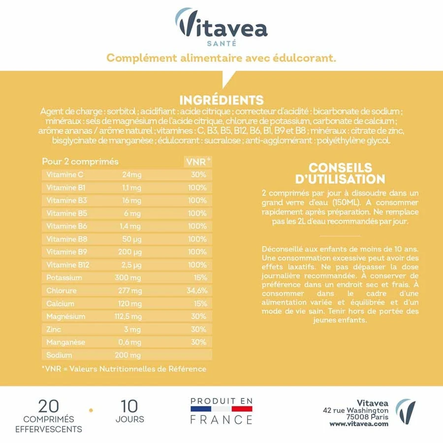Vitavea Santé Roztwór izotoniczny Optymalizuje nawodnienie i energię 20 tabletek musujących: ceny i cechy