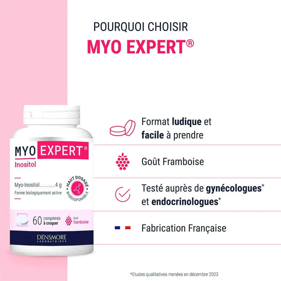 Densmore Ginecologie Inozitol Myo Expert aromă de zmeură 60 comprimate masticabile