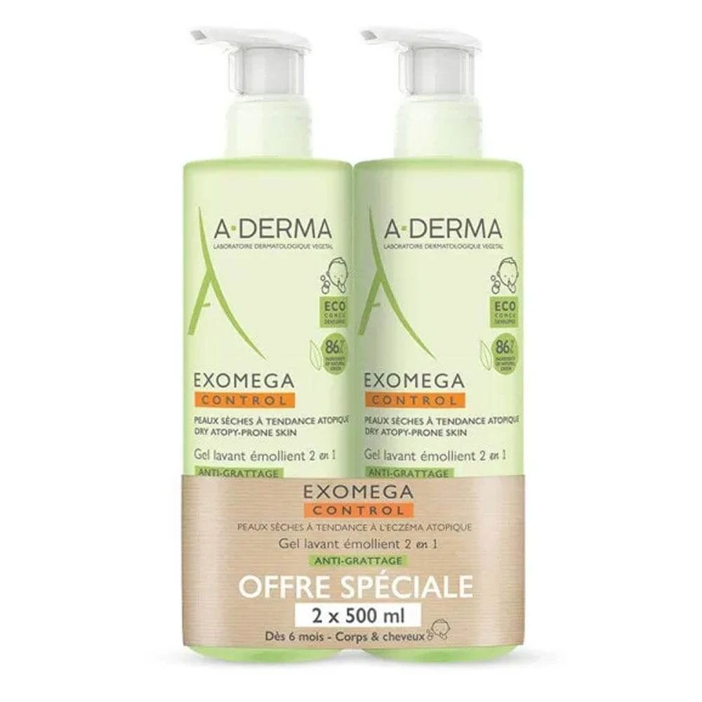 A-Derma Exomega Control Emollientes Reinigungsgel für Körper und Haar 2x500ml