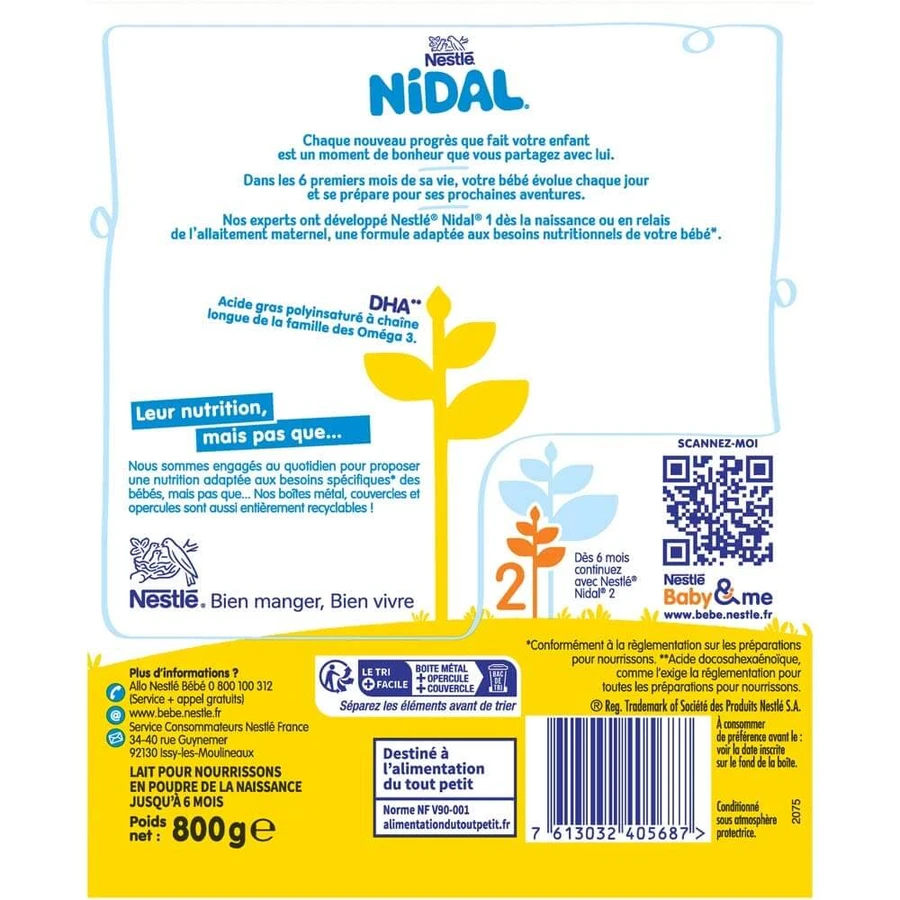 Nestlé Nidal Milchpulver 1 0-6 Monate 800g