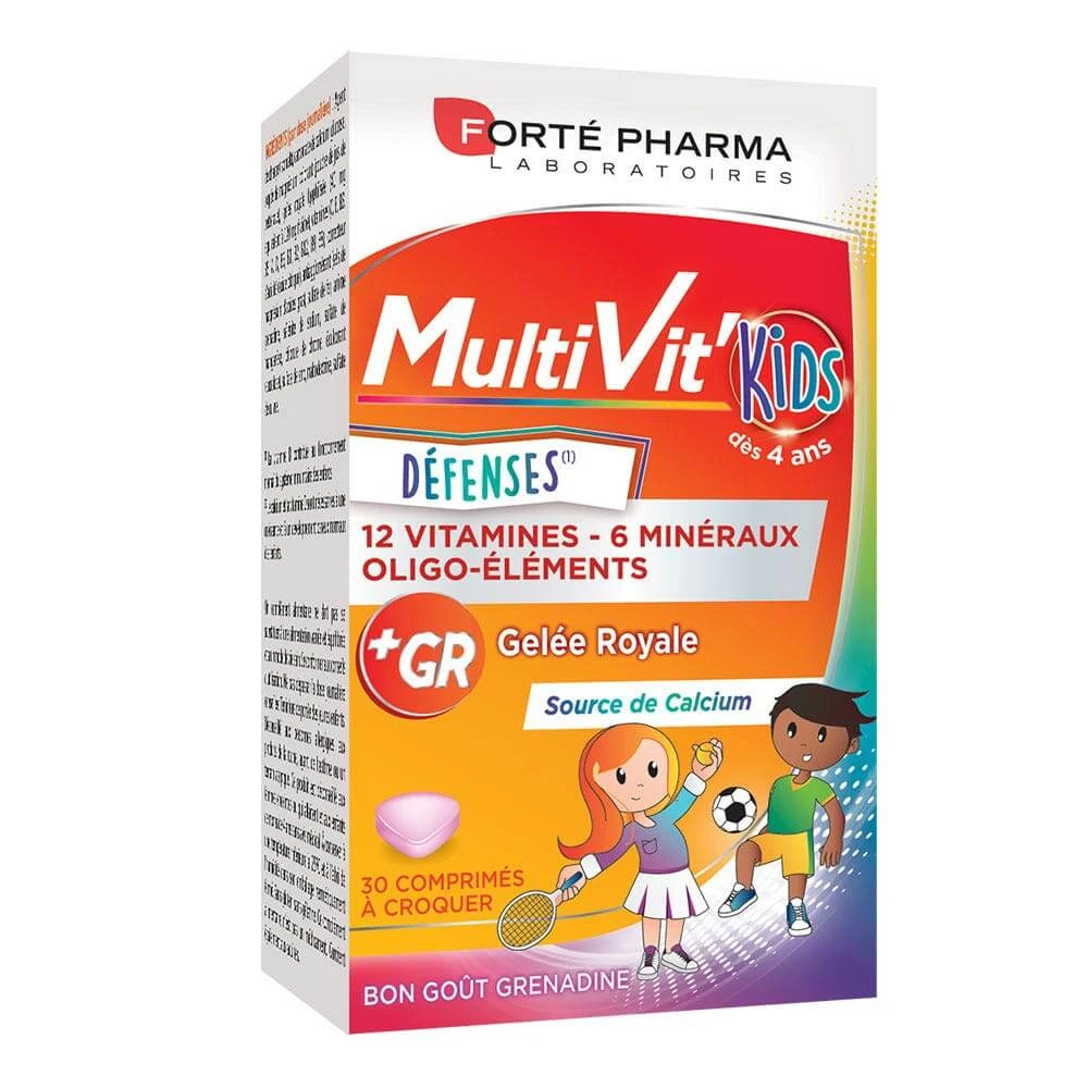 Forté Pharma MultiVit'4G Multivitamine für Kinder Mit Kalzium angereicherte Mineralvitamine 30 Kautabletten