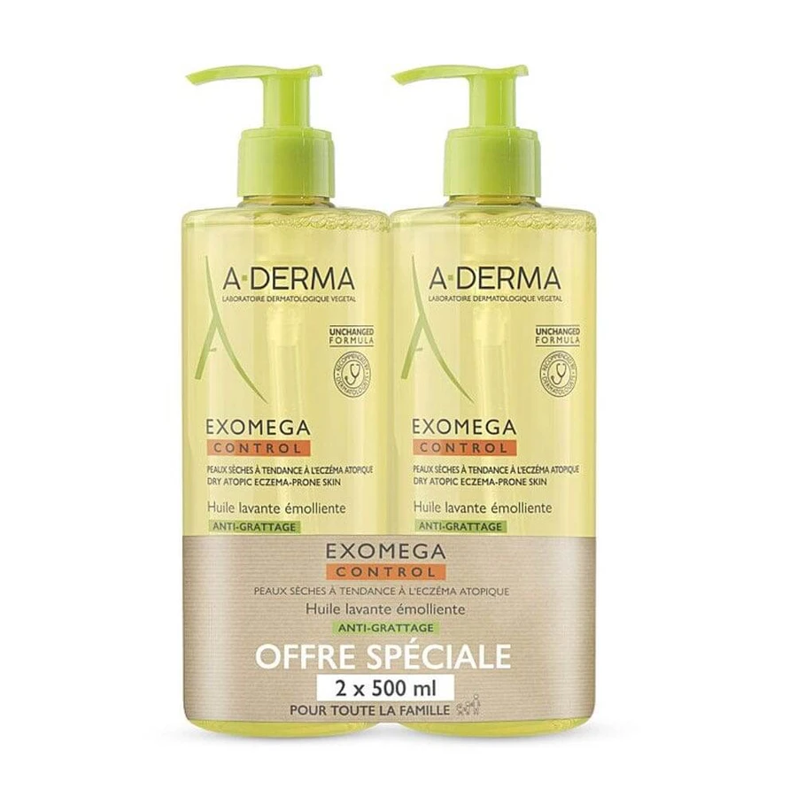 A-Derma Exomega Control Emollient Cleansing Oil Anti-Grattage 2x500ml