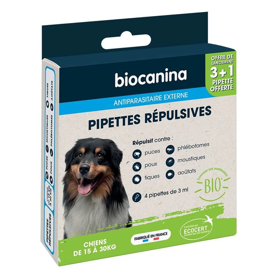 Biocanina Repellent Pipette für Hunde von 15 bis 30 kg 3 Pipetten + 1 gratis