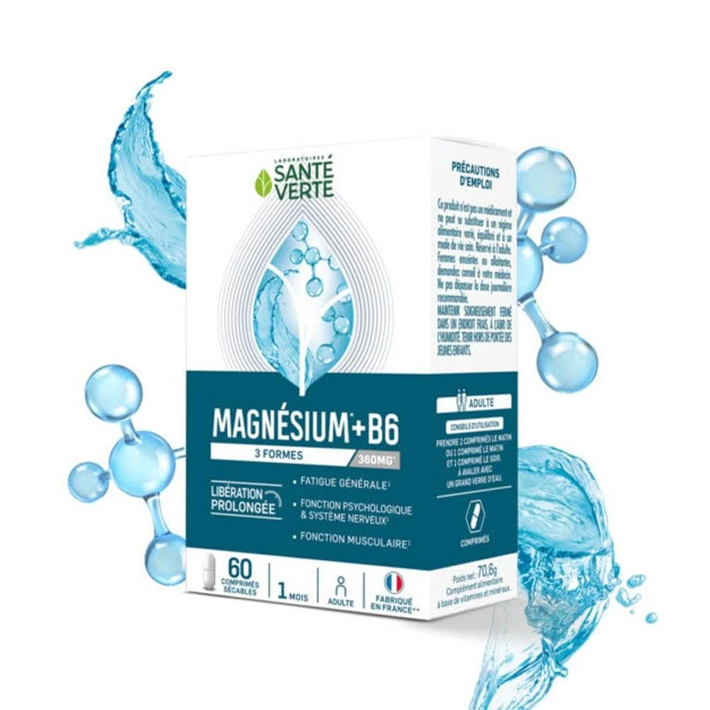 Sante Verte Magnesium +B6 3 Formen 360mg Dauerhafte Freisetzung 60 teilbare Tabletten