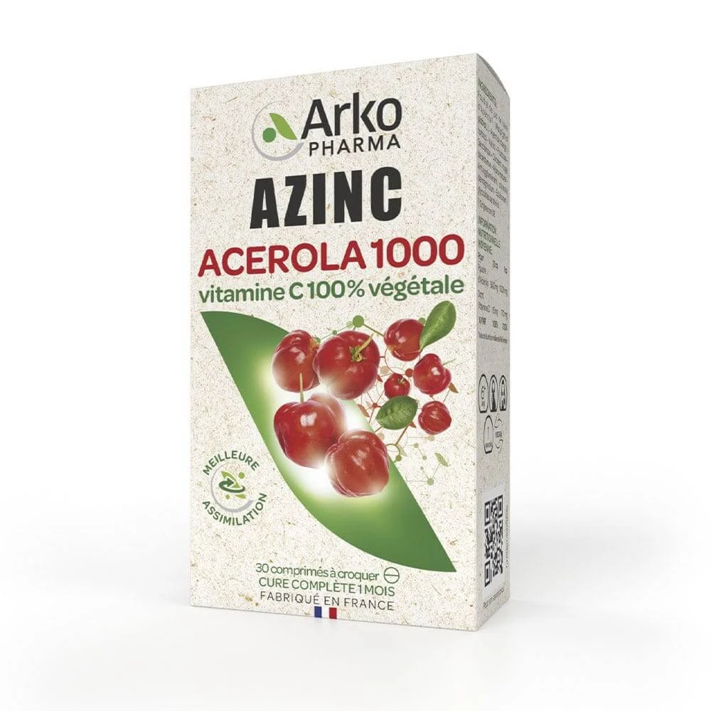 Arkopharma Azinc Acerola 1000 Natürliches Vitamin C 30 Kautabletten